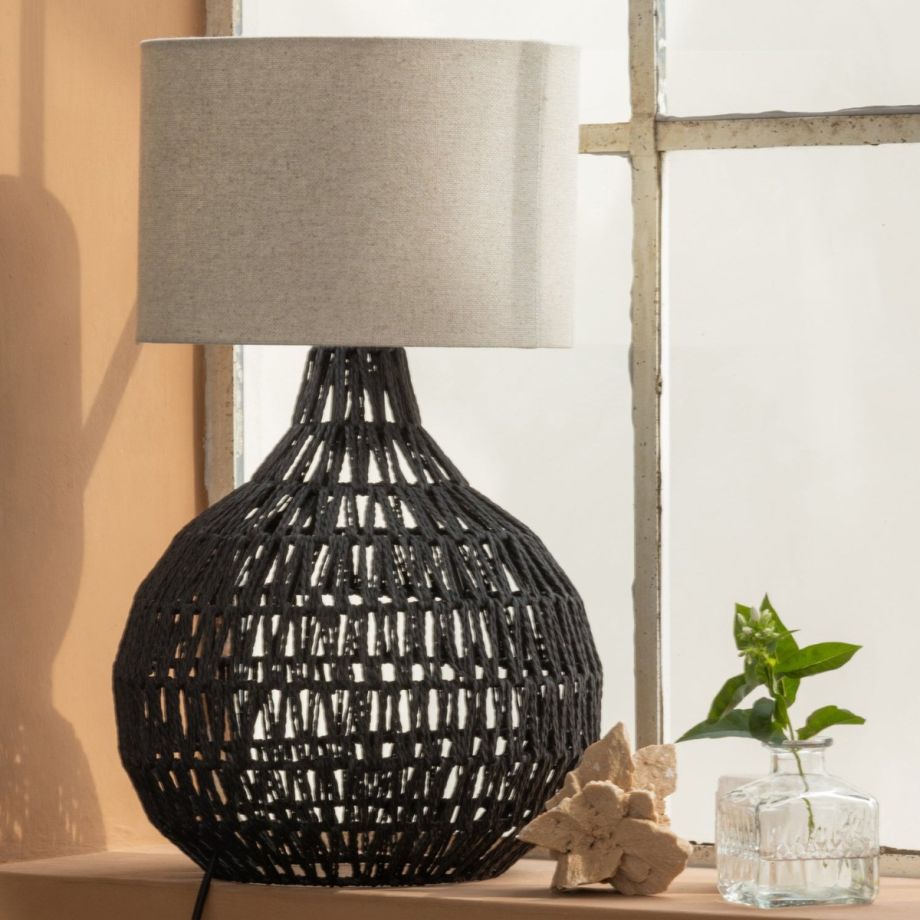 Woood Macy tafellampvoet rattan look - zwart