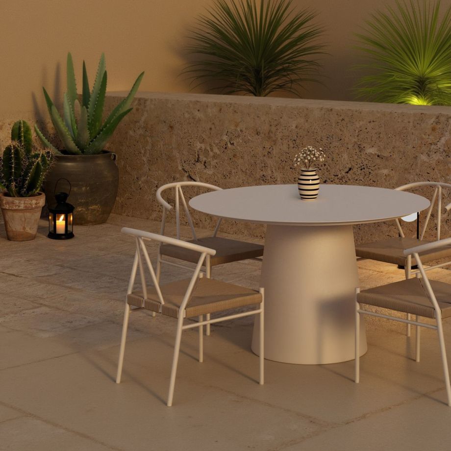 Svea Elliott ronde tuintafel - beige + 4x Nick tuinstoelen - beige