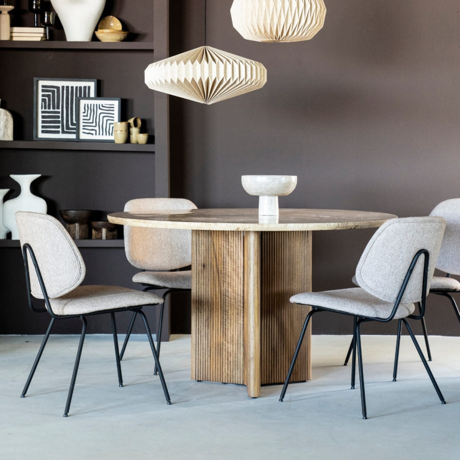 Eleonora Ronde eettafel Sara - Mango hout & travertin - Ø130x76 cm