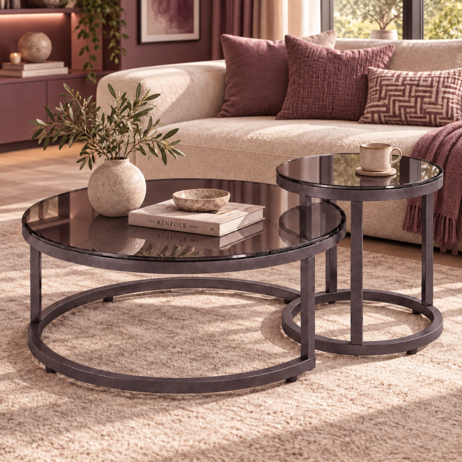 DS4U Maeve ronde salontafel set van 2 metaal/glas