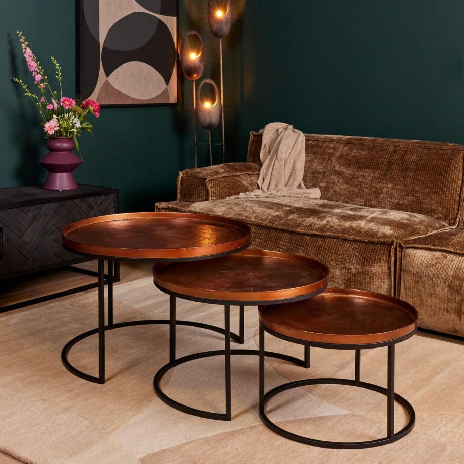Starfurn Ronde salontafels Clive - set van 3 - koper
