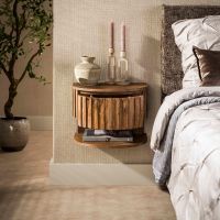 Fraaai Carley nachtkastje plank zwevend 1 lade massief mangohout - zand