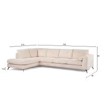 Amber 3-zits hoekbank links ribstof - beige/poot zwart