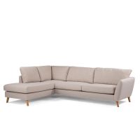 Kenya 3-zits hoekbank links stof - beige/poot eiken