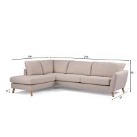 Kenya 3-zits hoekbank links stof - beige/poot eiken