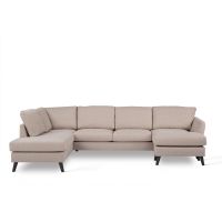 Aida 3-zits U-bank links stof - beige/poot zwart