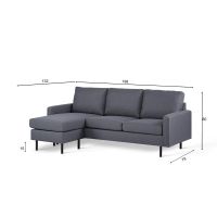 Vurna Nola 3-zitsbank L+R stof - donkergrijs