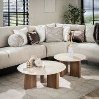 Dexter salontafel set van 2 rechthoekige poot - mdf/keramiek travertine