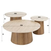 Fraaai Dexter salontafel set van 3 tapse poot - mdf/keramiek travertine