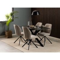 Mysa draaibare eetkamerstoel | zwart metaal onderstel | stof Monza - beige