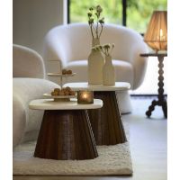 Light & Living Okato bijzettafel 45x45x40 cm - crème+hout bruin