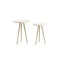 Prato bijzettafel set van 2 ø43x53 cm marmer - wit+antiek brons