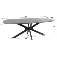 Fraaai Marco eettafel 215 cm deens ovaal - zwart marmer look