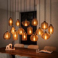 Dewey hanglamp 5+5+5 rib glas - amber color glas