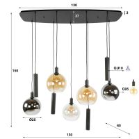 Fraaai Bruno hanglamp 5+4 lichts - zwart