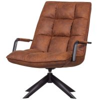 Woood Jouke draaifauteuil met armleuning leerlook - cognac