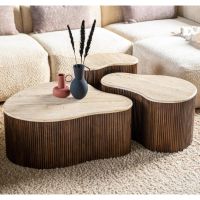 Organische salontafel Mari - 70x47x38 cm - Mango hout & travertin