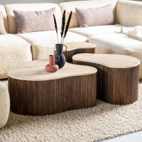 Organische salontafel Mari - 70x47x38 cm - Mango hout & travertin