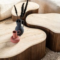 Organische salontafel Mari - 70x47x38 cm - Mango hout & travertin