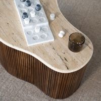 Organische salontafel Mari - 70x47x38 cm - Mango hout & travertin