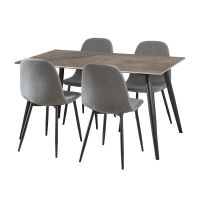 Nøra Kristina rechthoekige eettafel 140x80x75 cm - grijs + 4 eetkamerstoelen | stof Nesia - donkergrijs