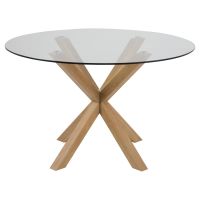 Nøra Donovan ronde eettafel Ø119x75.5 cm | staal met eikenfolie onderstel | gehard glas - transparant