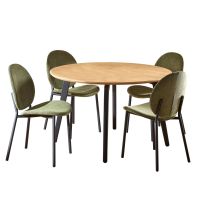 Nøra Laurens ronde eettafel Ø120x75 cm + 4 eetkamerstoelen stof Caso - naturel/groen