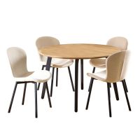 Nøra Laurens ronde eettafel Ø120x75 cm + 4 eetkamerstoelen stof Apia - naturel/beige
