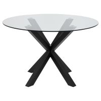 Nøra Donovan ronde eettafel Ø119x75.5 cm | zwart metaal onderstel | gehard glas - transparant