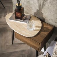 Fraaai Davide nachtkastje - travertin en eikenlook - links