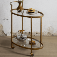 Woood Trolley Push Metaal Antique Brass