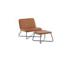 Svea Selo fauteuil met voetenbank - lederlook - cognac