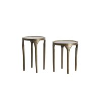 Lapaz bijzettafe set van 2 Ø40x46+Ø36x52 cm - antiek brons/taupe