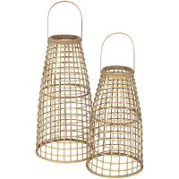 Lantaarn Anzu Naturel met LED - Set van Twee