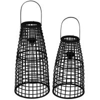 Lantaarn Anzu Zwart met LED - Set van Twee