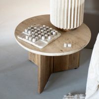 Eleonora Ronde salontafel Sara - Mango hout & travertin - Ø88x10 cm