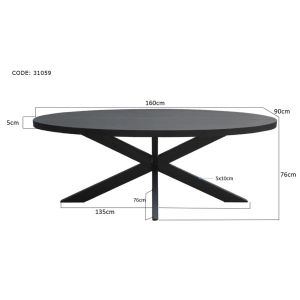 Livingfurn Kala eettafel ovaal 160 cm - zwart