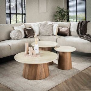 Dexter salontafel set van 3 tapse poot - mdf/keramiek travertine