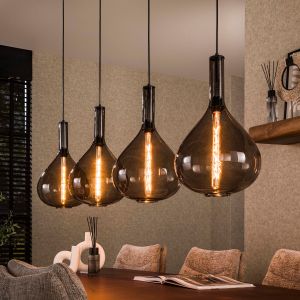 Chiara hanglamp 4L druppel smoke glas - artic zwart