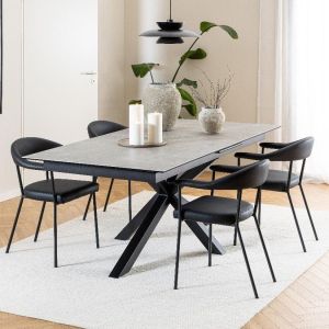 Nøra Havn armstoel | zwart metaal onderstel | PU leer - zwart