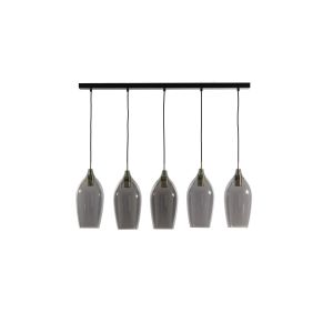 Lukaro hanglamp 5L 104x17x36 cm - antiek brons/glas smoke