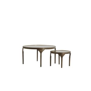 Lapaz bijzettafel set van 2 Ø49,5x36+Ø85x45 cm - antiek brons/taupe