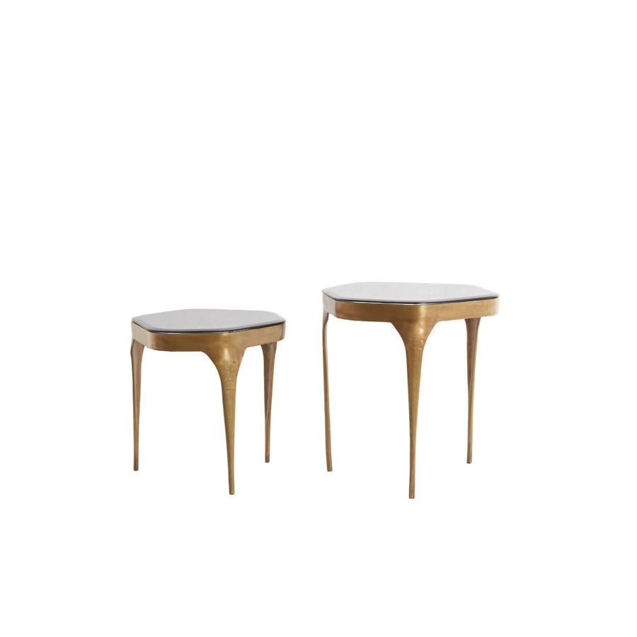 Light & Living Avi bijzettafel set van 2 glas - smoke+antiek brons