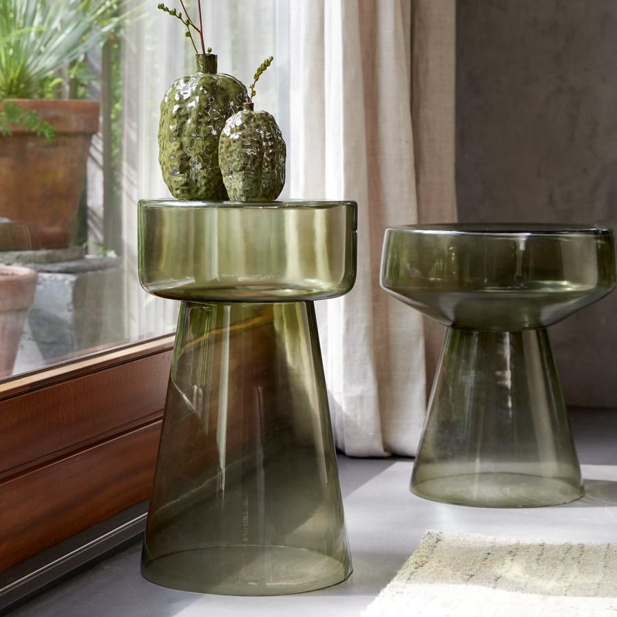 Light & Living Dakwa salontafel Ø37x44 cm - glas grijs/groen