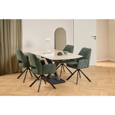 Nøra Shelton ovale uitschuiftafel 120/180x90x77 cm | zwart metaal onderstel | ruw keramiek