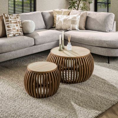 Fraaai Shane salontafel set van 2 curve - zand