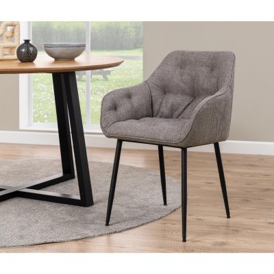 Nøra Kari armstoel | zwart metaal onderstel | stof Basel - lichtgrijs/bruin