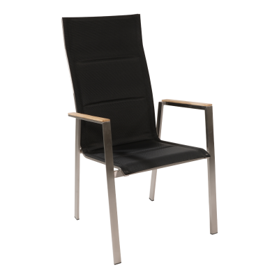 Stapelstoel hoge rug Marmaris RVS - zwart