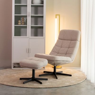 Label51 Alvar fauteuil bouclé - naturel + hocker