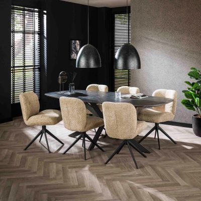 Fraaai Connie eettafel 215 cm deens ovaal - zwart marmer look